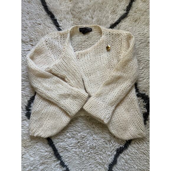 Vintage I.B. Diffusion Ivory Wool/Mohair Jacket Cardigan Chunky cropped moto - Picture 2 of 16